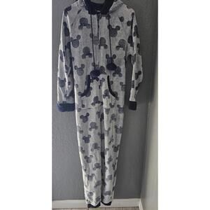 New Women's Disney One Piece Mickey Mouse Hooded Pajama Full Zip Up Size Medium